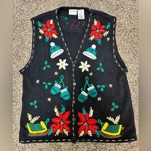 Vintage Bobbie Brooks Christmas Vest - L - Sequins - Ugly Christmas Sweater?